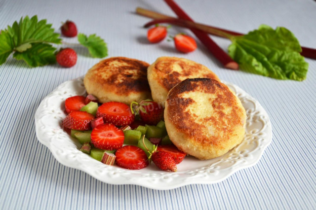 Oatmeal cheesecakes with rhubarb