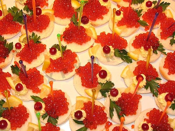 Canape with salmon and caviar