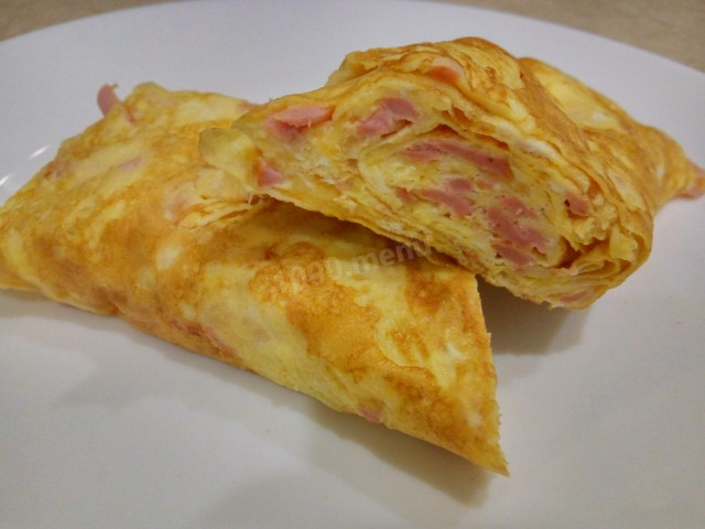 Omelet with sausage with milk and cheese