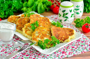 Pancakes made from mashed potatoes in a frying pan