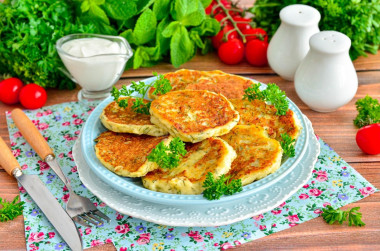 Pancakes made from mashed potatoes in a frying pan