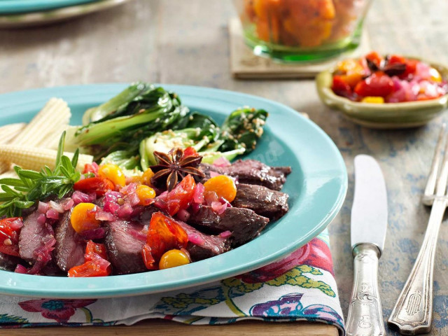 Ostrich meat salad with vegetables