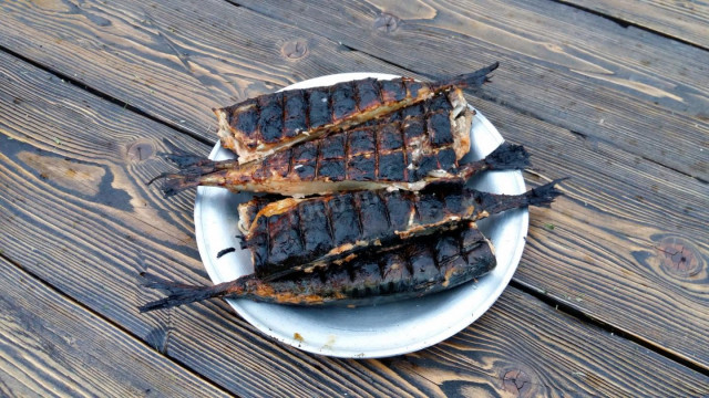 Marinated mackerel on the grill