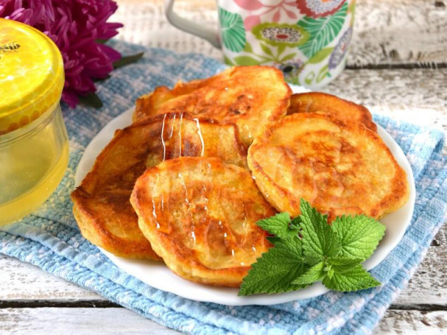 Pumpkin and apple pancakes with milk and dry yeast