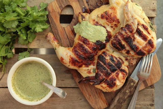 Tobacco chicken on the grill