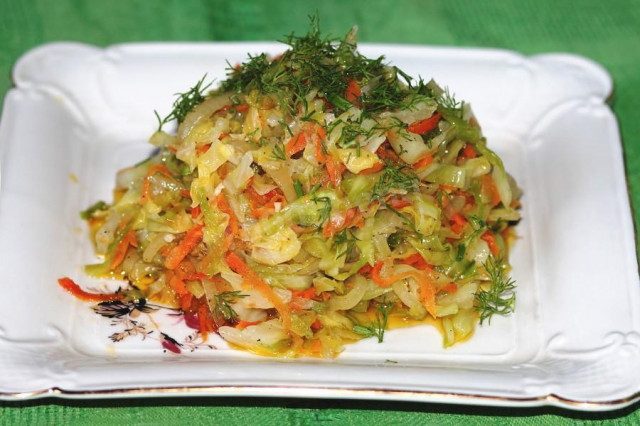Young cabbage stewed with carrots and onions