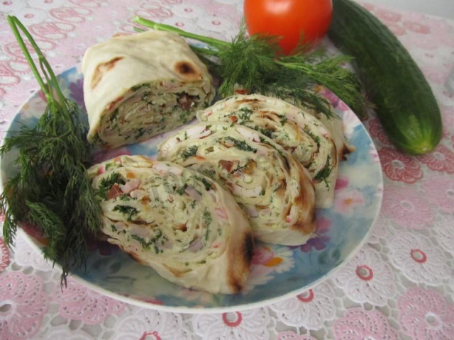 Homemade pita bread roll with filling