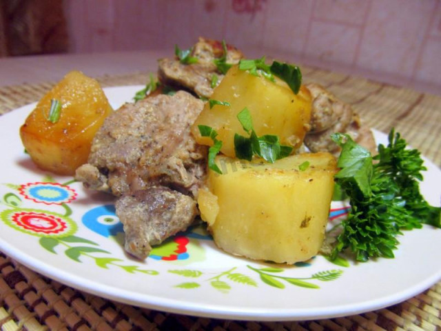 Baked meat with potatoes in a sleeve