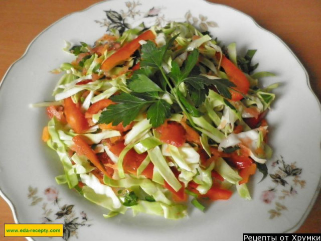 Cabbage salad with carrots, bell pepper and oil