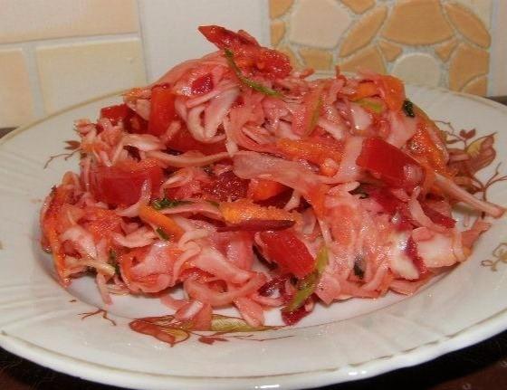 Salad with cabbage, carrots, bell peppers and apples