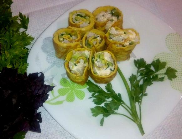 Egg rolls with fresh egg and soft cheese in Korean