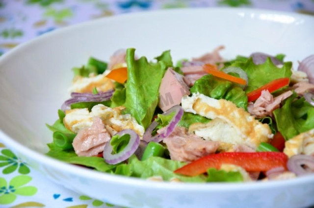 Tuna salad with green beans and omelette