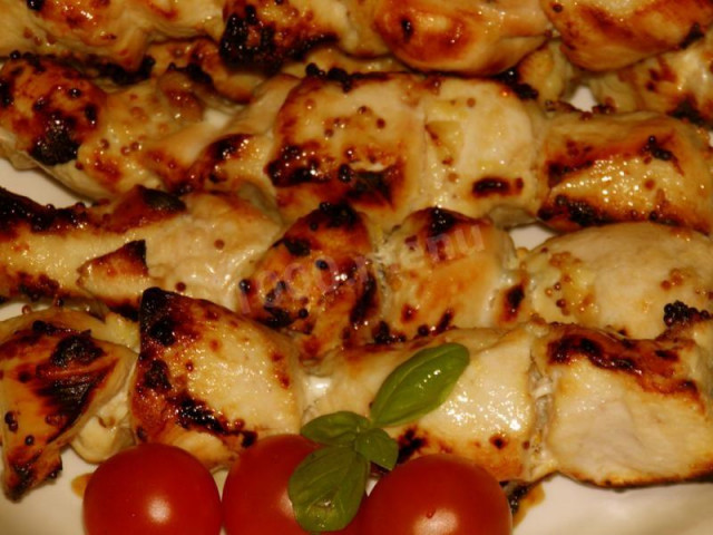 Shish kebab with honey juicy on coals