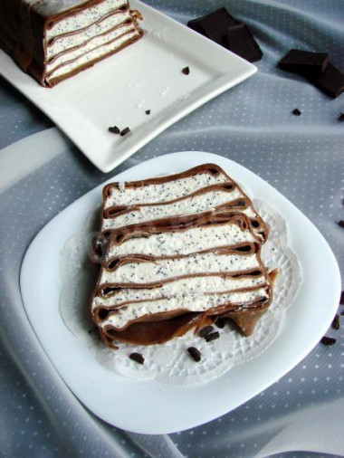 Pancake curd cake made of chocolate pancakes