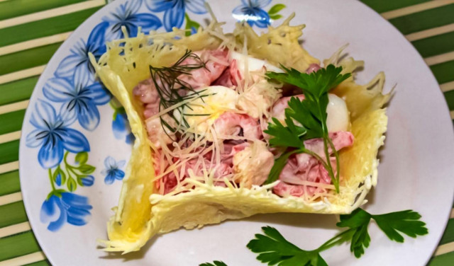 Neptune salad in a cheese basket