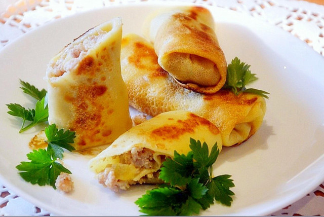 Pancakes with minced meat pork beef