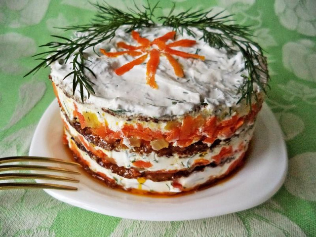 Beef liver and carrot liver cake with sour cream