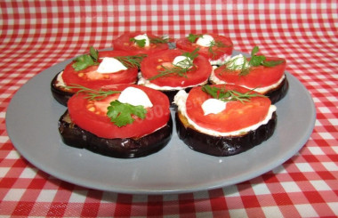 Eggplant and tomato appetizer with herbs and mayonnaise
