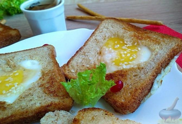Romantic breakfast with egg and bread