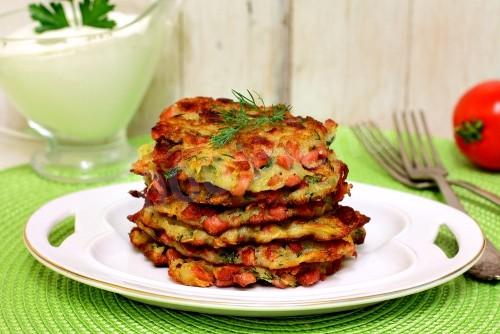 Pancakes with sausage and herbs