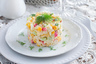 Classic crab salad with corn and rice