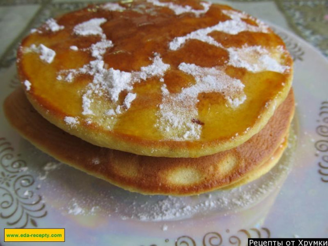 Yeast thick pancakes with butter on kefir