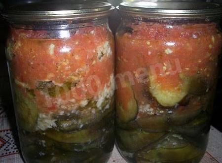 Eggplant with tomatoes, garlic and vinegar for winter