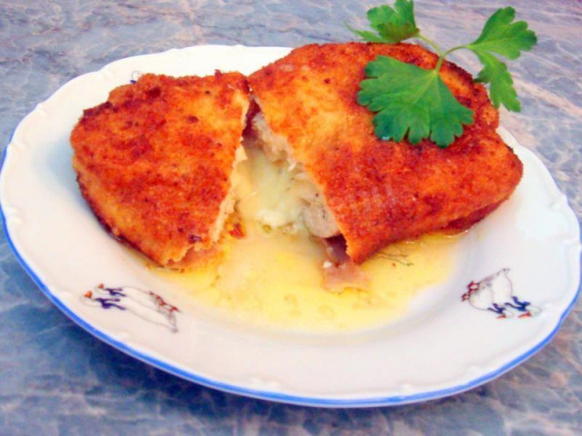 Chicken cutlets with cheese in breadcrumbs