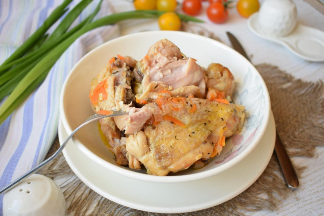 Chicken stewed in a saucepan