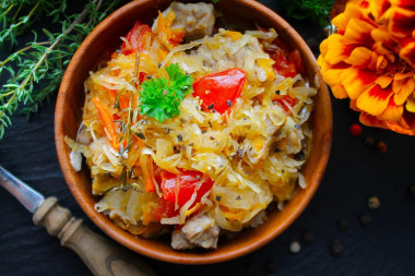Sauerkraut with meat stewed in a slow cooker