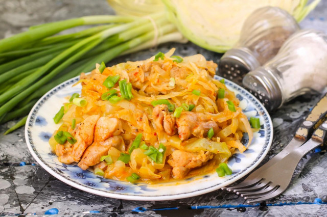 Stewed cabbage with chicken in a slow cooker