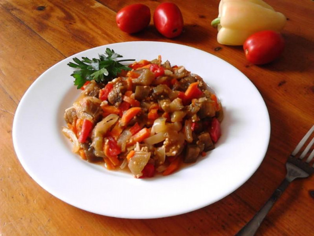 Eggplant stewed in a slow cooker