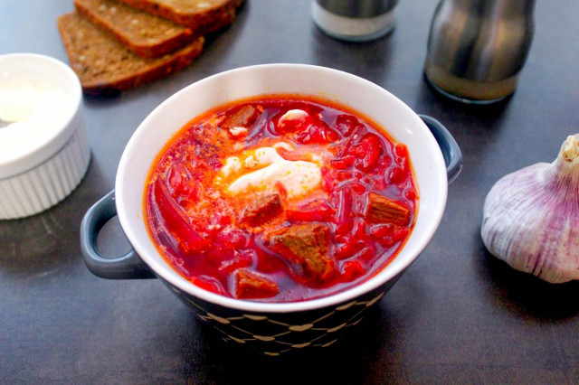 Hot borscht from pickled beetroot