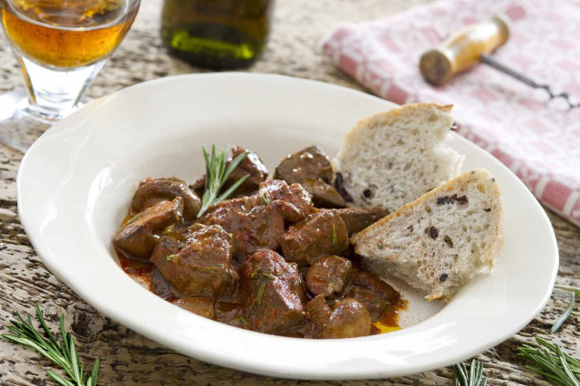 Beef liver stewed in a slow cooker