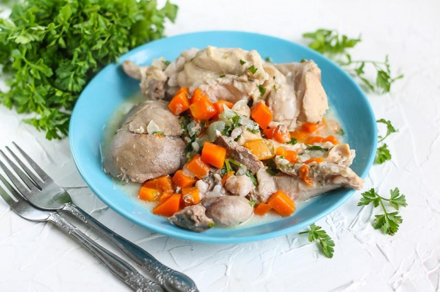 Rabbit meat stewed in a slow cooker