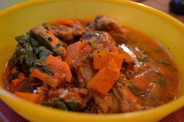 Stewed pork ribs in a slow cooker