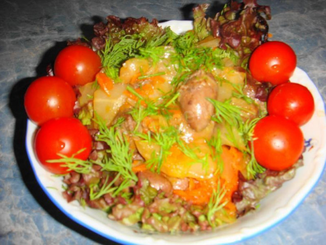 Stewed cabbage with chicken hearts