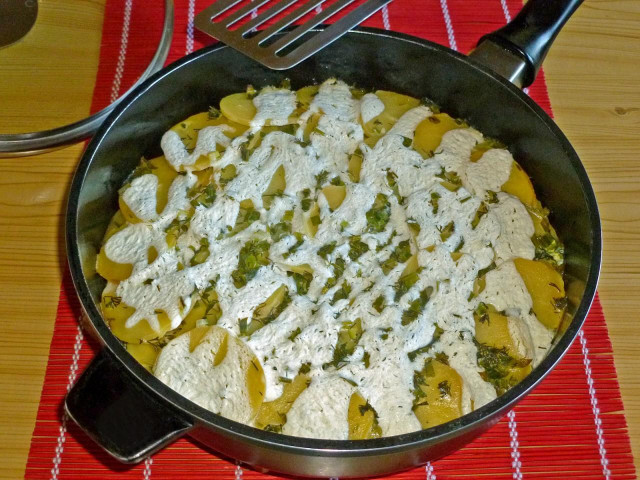 Potato casserole in a frying pan