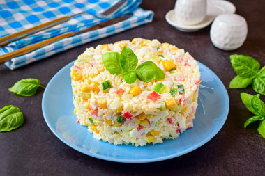 Crab sticks salad with rice and corn