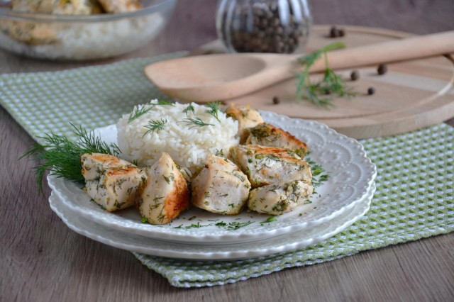 Chicken fillet in kefir in a frying pan