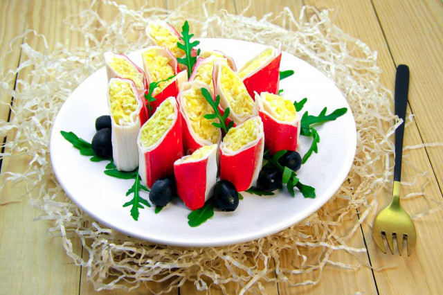 Crab sticks with cheese and egg appetizer