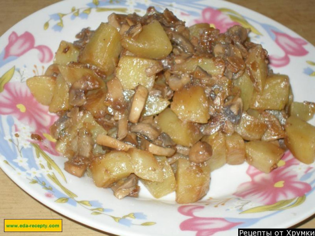 Stewed potatoes with mushrooms and onions