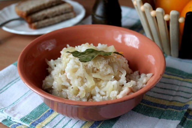 Rice with sauerkraut without carrots with pork
