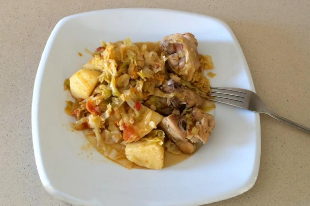 Bigus with cabbage, potatoes and meat