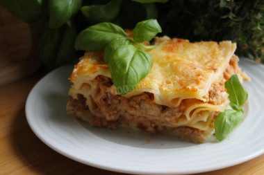 Classic lasagna with minced meat in the oven is simple