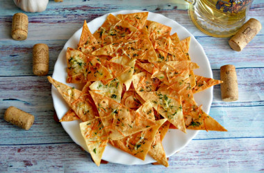 Homemade pita bread chips in the oven