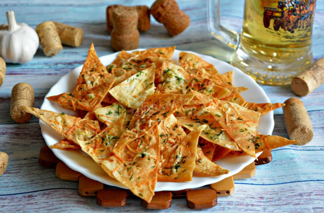 Homemade pita bread chips in the oven