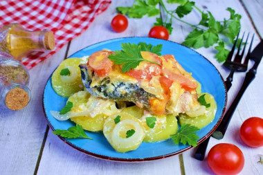 Pink salmon in the oven juicy with potatoes