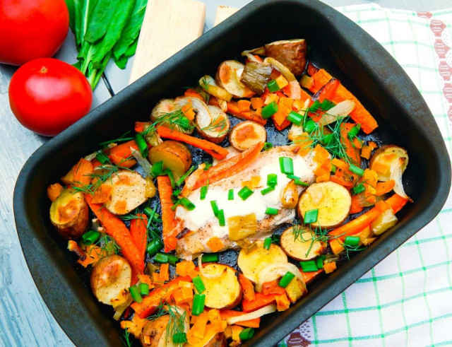 Chicken breast with vegetables in the oven