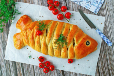 Fish pie in the oven made of yeast dough